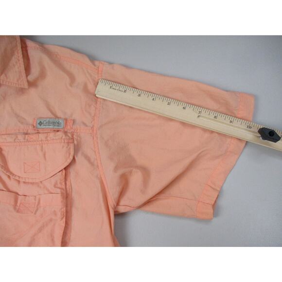 Columbia PFG Button Down Shirt Mens Large Peach Orange Vented Short Sleeve - Picture 9 of 16